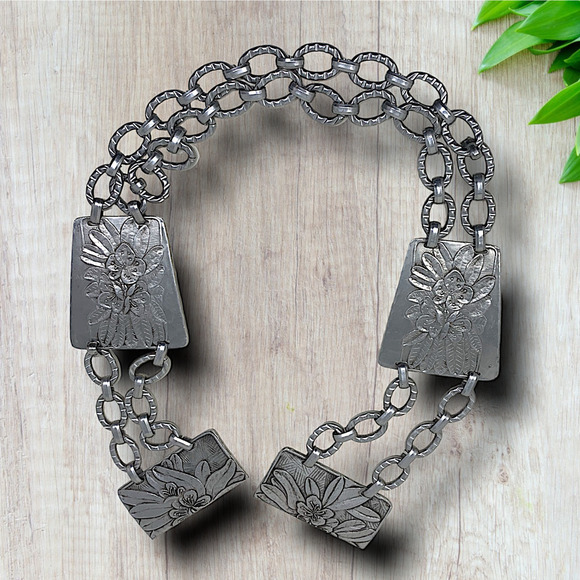 Vintage H. Pomerantz N.Y. Platanelle Aluminum Wide Waist Cinch Tile Belt 26-27\